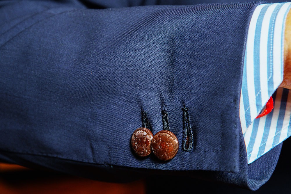 Mariano's blazer buttons are made especially for Rubinacci in polished corozo. A bespoke yachting club blazer commissioned by a customer inspired the design.