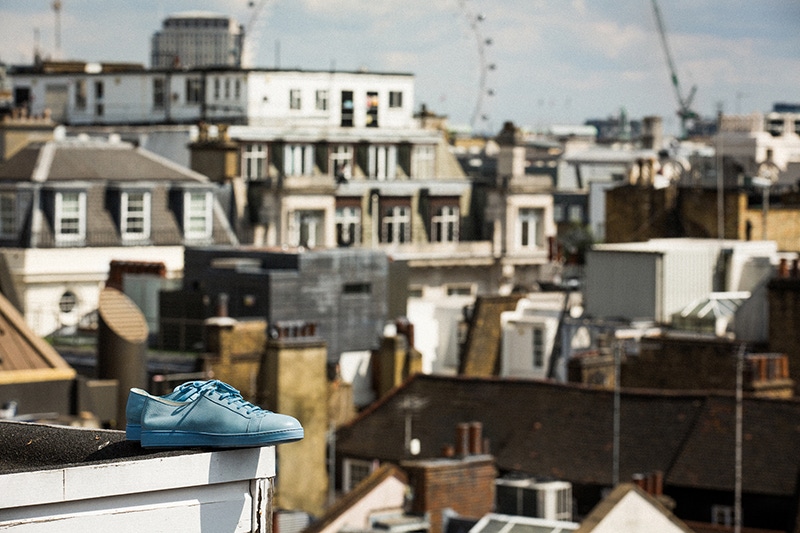 Shiny calf-skin leather sneakers in light blue with Eva sole, Santoni.