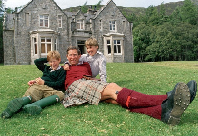 Prince Charles pictured with Prince William and Prince Harry at Birkhall.