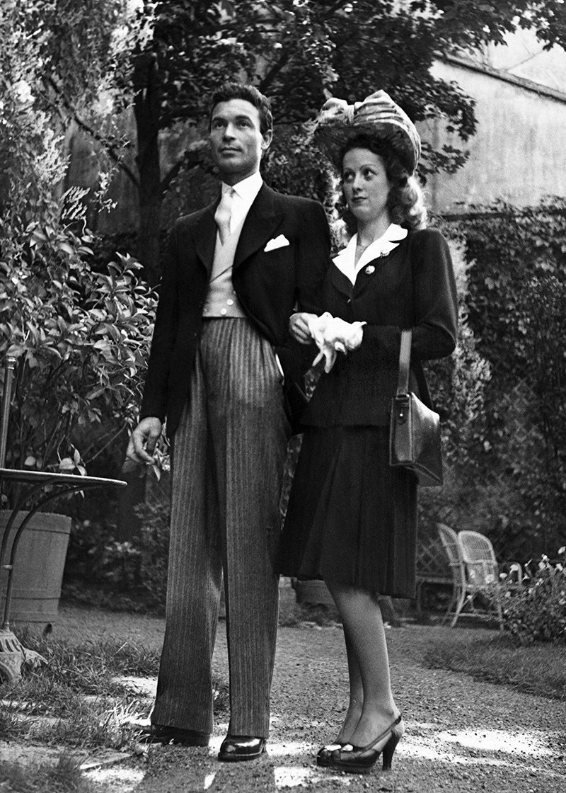 Playboy cum-diplomat Porfirio Rubirosa and the French actress Danielle Darrieux whom he had just married at the town hall of Vichy on 26 September 1942.
