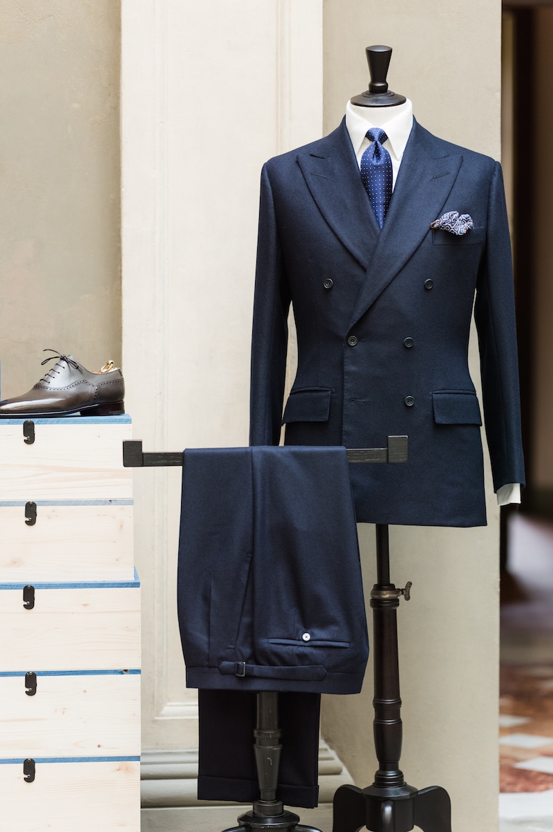 A grey Oxford lace-up compliments Anderson & Sheppard's navy flannel suit perfectly.