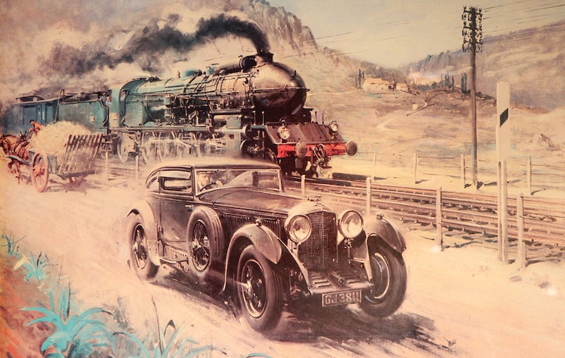 A playful depiction of Barnato's race against Le Train Bleu by English painter Terence Cuneo.