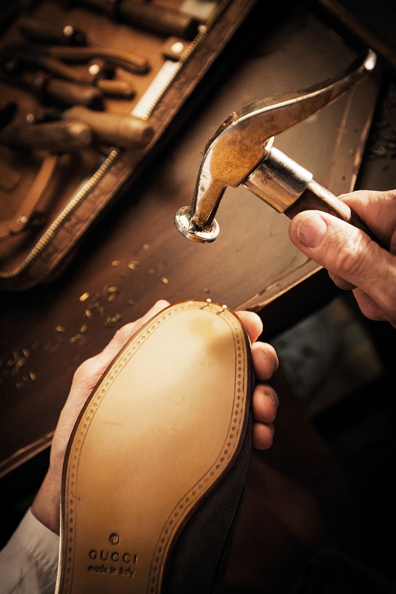 The sole is nailed in place.