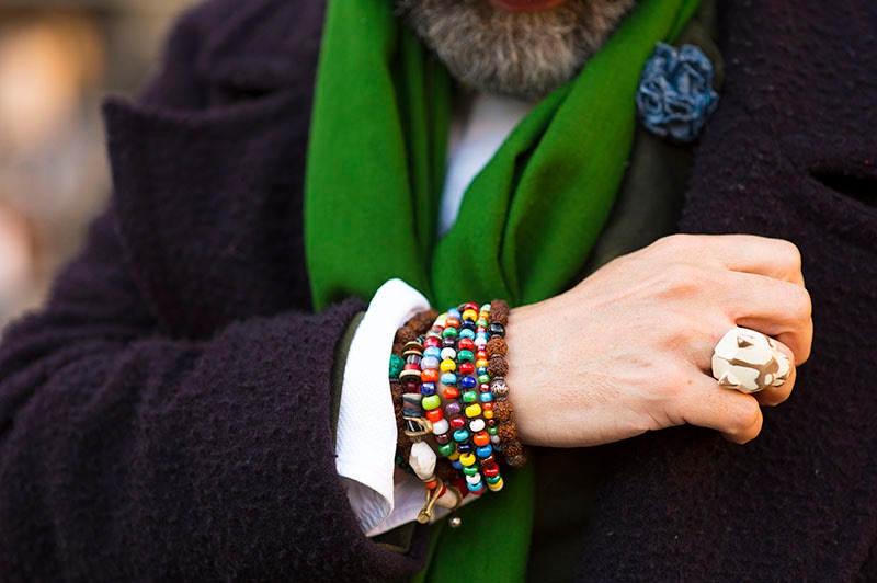 Bracelets are a big deal for Paul: ‘I’m always hunting for bracelets. These three are from different places – the multicoloured beads are again from Marco Cantini - I can never resist his creations. The rudraksha beads are from India, and then my other bracelet was a gift and is made from antique Venetian glass beads.’