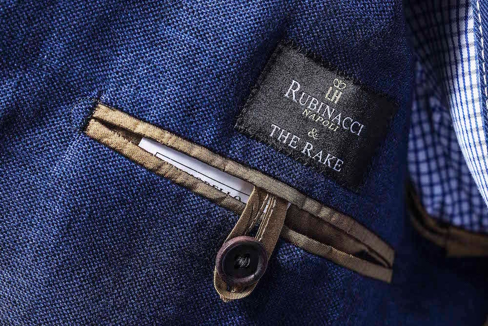 As with all our creations with Rubinacci, this jacket features a unique 'Rubinacci & The Rake' label.