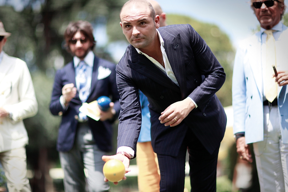 Neapolitan trousermaker, Salvatore Ambrosi, in the midst of The Rake's sartorial bocce ball gathering at Pitti Uomo.