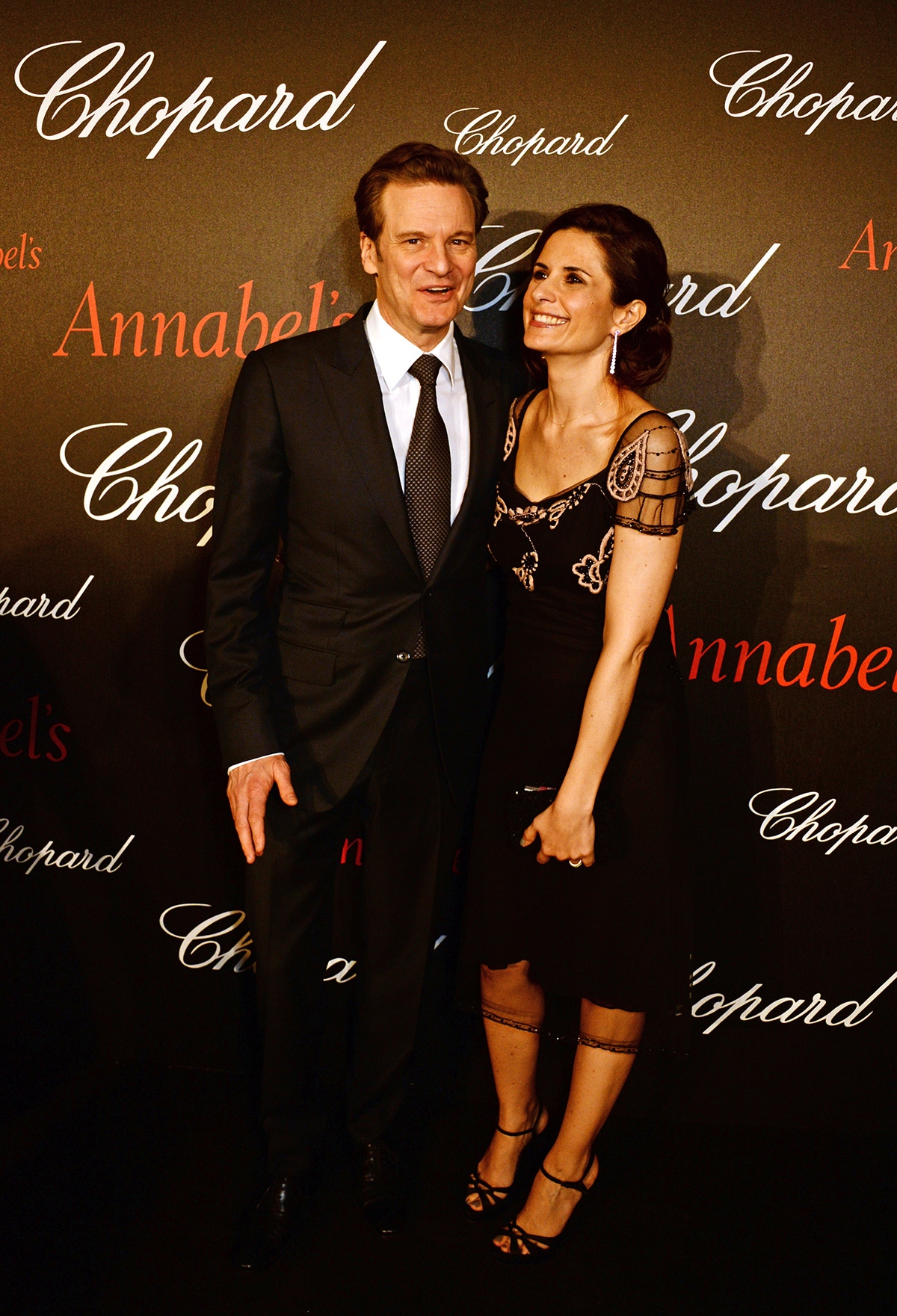 Colin Firth (L) and Livia Firth attend the Chopard x Annabel's Cannes party on May 14, 2016 in Cannes, France.