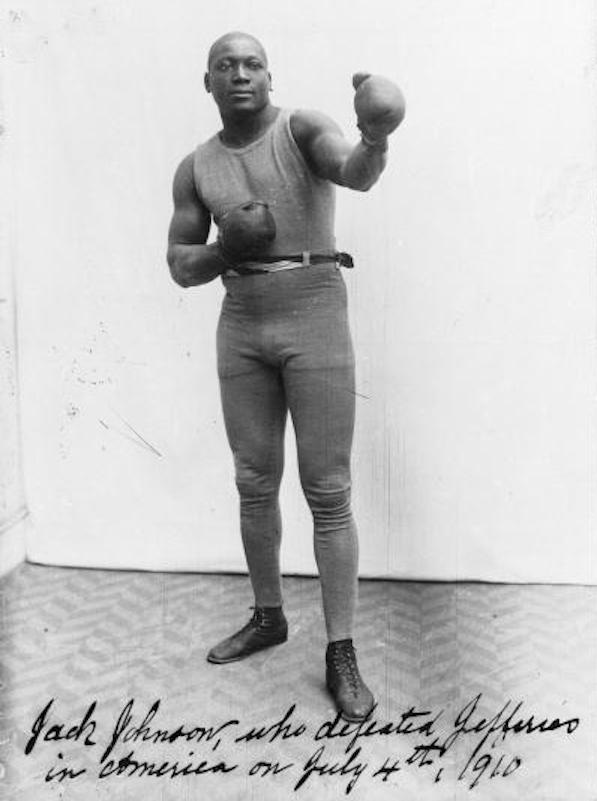 4th July 1910:  American boxer Jack Johnson after he defeated Jim Jeffries in Reno, Nevada. Photo by Sean Sexton