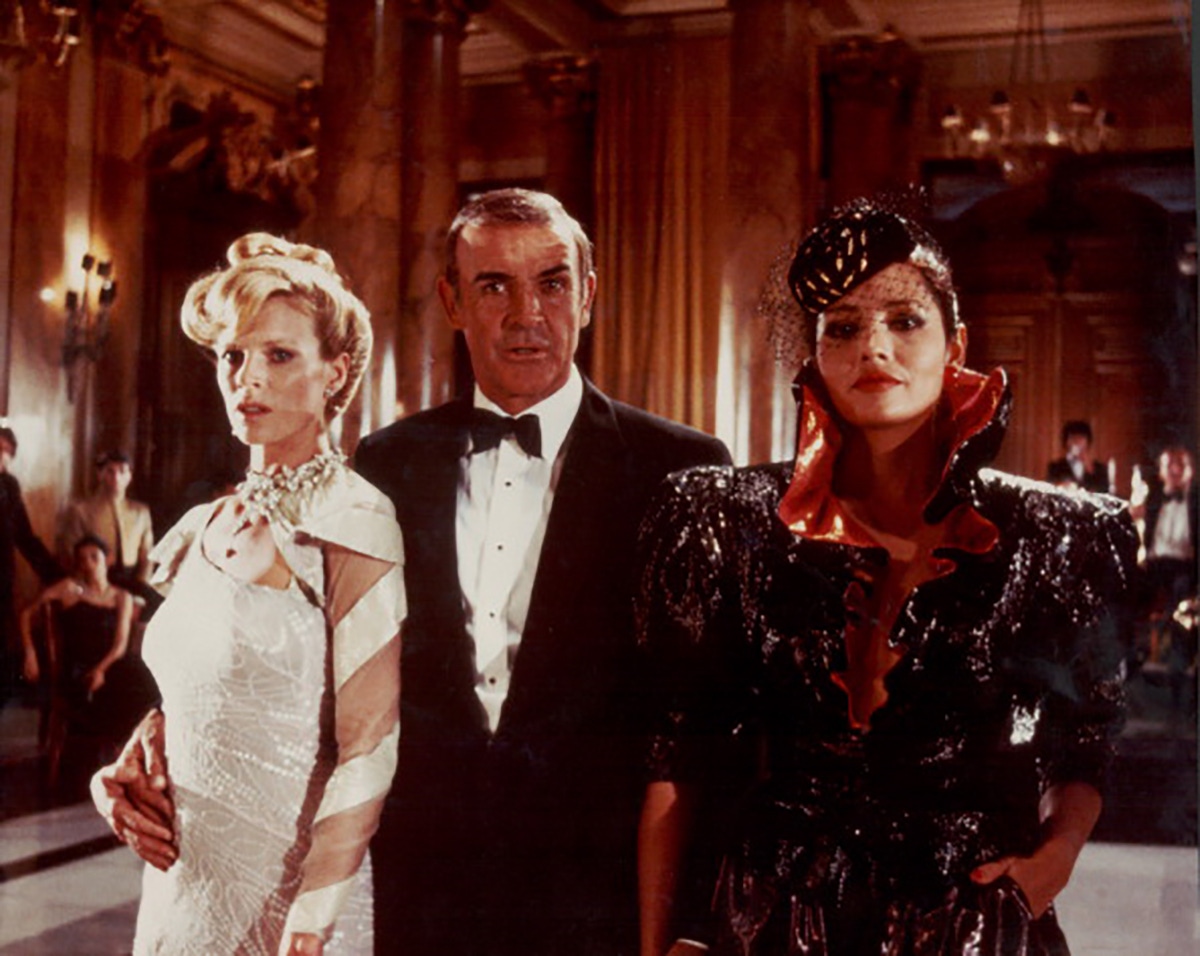 Actor Sean Connery as James Bond, with 'Bond girls' Kim Basinger and Barbara Carrera, in a scene from the film 'Never Say Never Again', 1983.