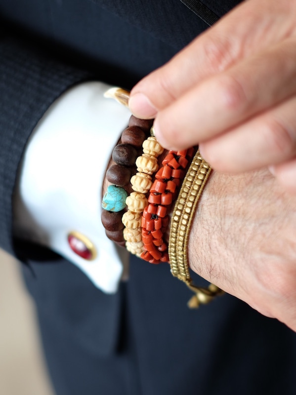 Broosk’s bracelets reflect his love for colour more than anything  else, “They don’t really represent anything” he explains, “I wear them in the summer because they get me thinking about holidays. I am not superstitious so I tend not wear jewellery because it signifies anything in particular.”