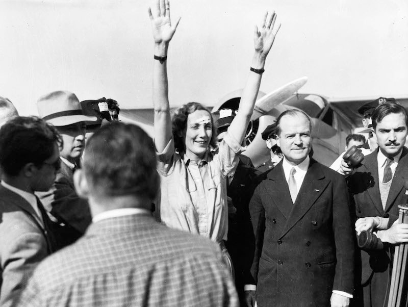 Beryl Markham at Ffloyd Bennett Field in New York after completing the first solo east-to-west Atlantic crossing by a woman.