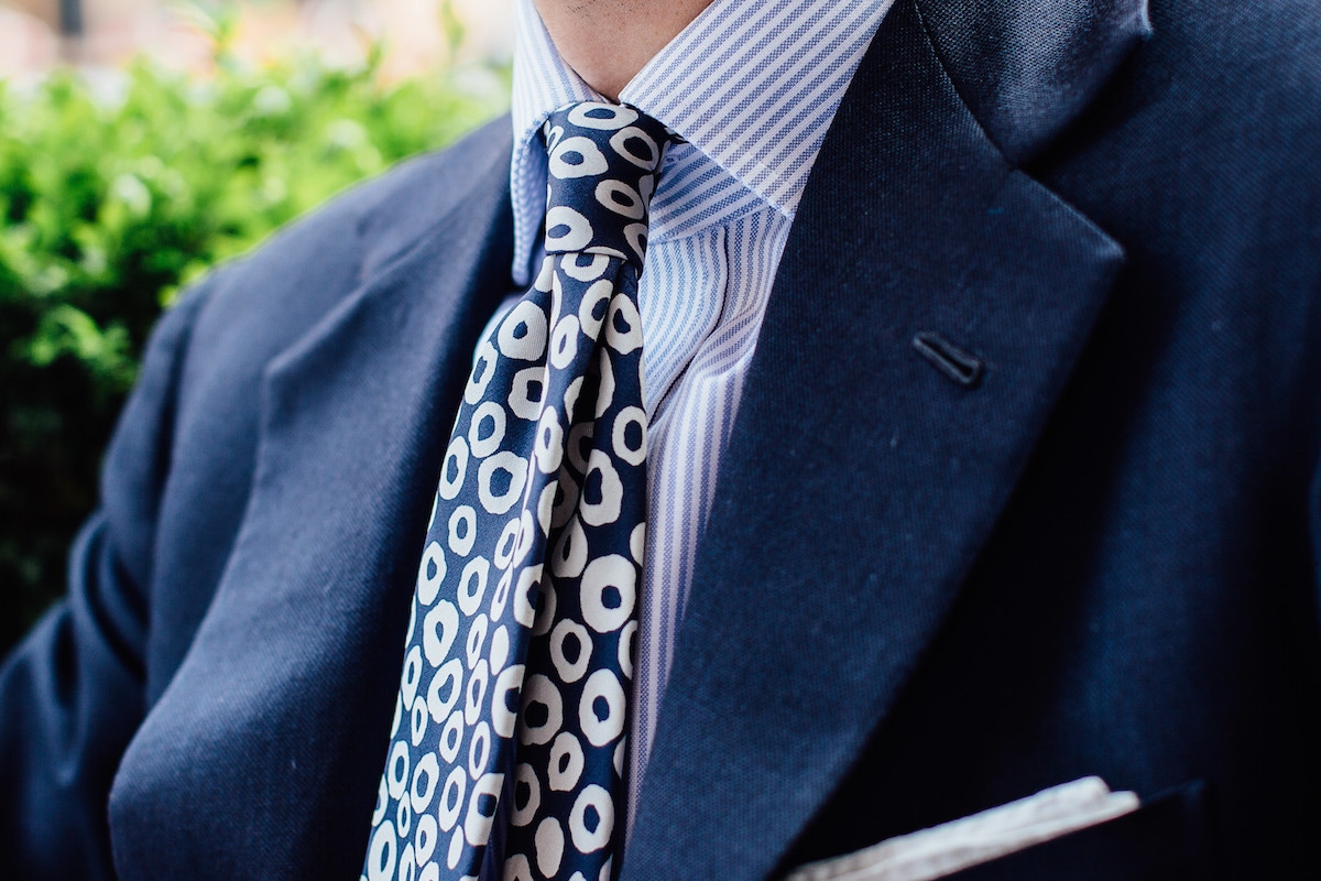 “I found this tie in Drake’s and fell in love with it” says James, “I love the thickness of it and the way it feels – it’s a Drake’s 50oz foulard so its got some real depth to it.”