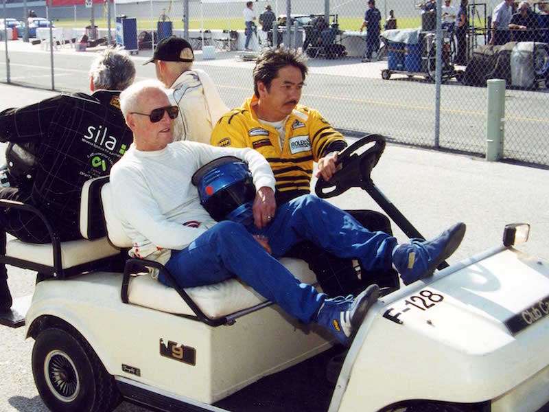 1995 – Paul Newman rides on a golf cart at Daytona International Speedway as he heads to the starting grid for the Rolex 24 at Daytona. Newman was part of a team running a Ford Mustang for car owner Jack Roush. (Photo by ISC Images & Archives via Getty Images)