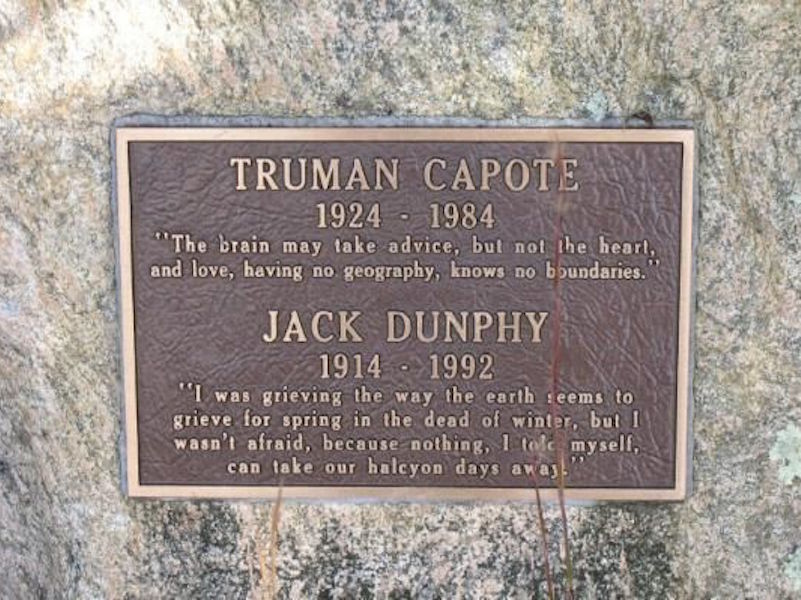 Jack Dunphy and Truman Capote's stone at Crooked Pond in the Long Pond Greenbelt, Southampton, New York.