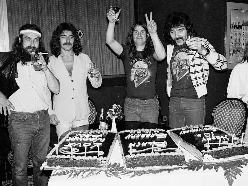 Left to right: Bill Ward, Geezer Butler, Ozzy Osbourne, Tony Iommi of Black Sabbath celebrate their 10th anniversary. Photo by Richard E. Aaron/Redferns.