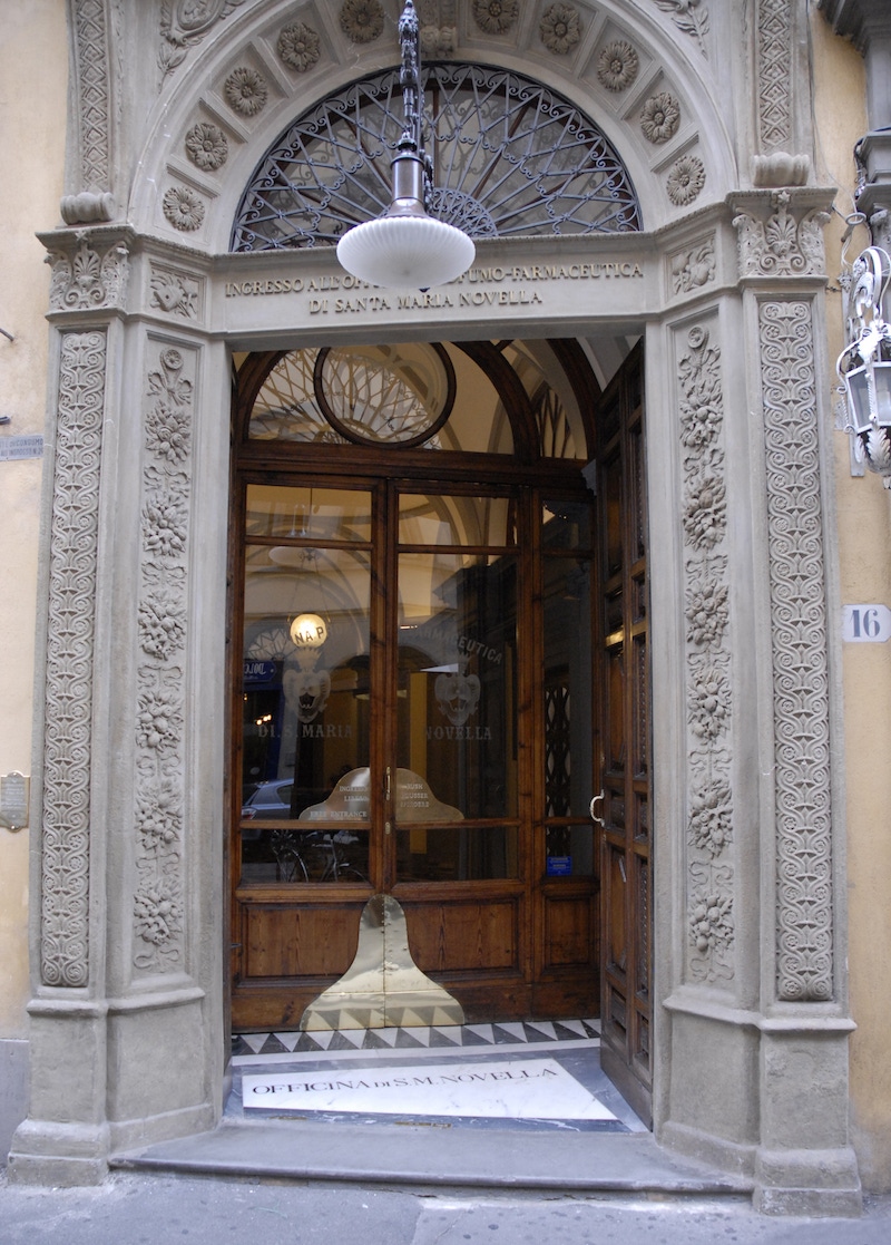 Store front of Officina Profumo-Farmaceutica Di Santa Maria Novella on Via della Scalla, Florence.