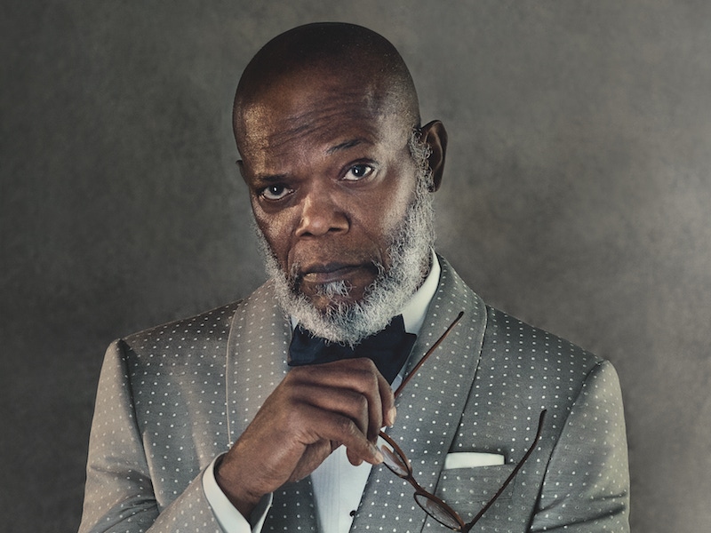 Samuel L Jackson in Issue 39 of The Rake, wearing a Gieves & Hawkes evening jacket, Dolce & Gabbana evening shirt, Emma Willis silk bow tie, Budd Shirtmakers pocket handkerchief and Barton Perreira eyeframes.