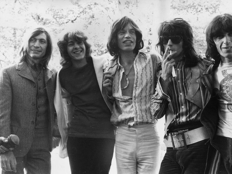 The Rolling Stones pose in Hyde Park, London, 1969. From left to right: Charlie Watts, Mick Taylor, Mick Jagger, Keith Richards and Bill Wyman. Photo by J. Wilds/Keystone/Getty Images.