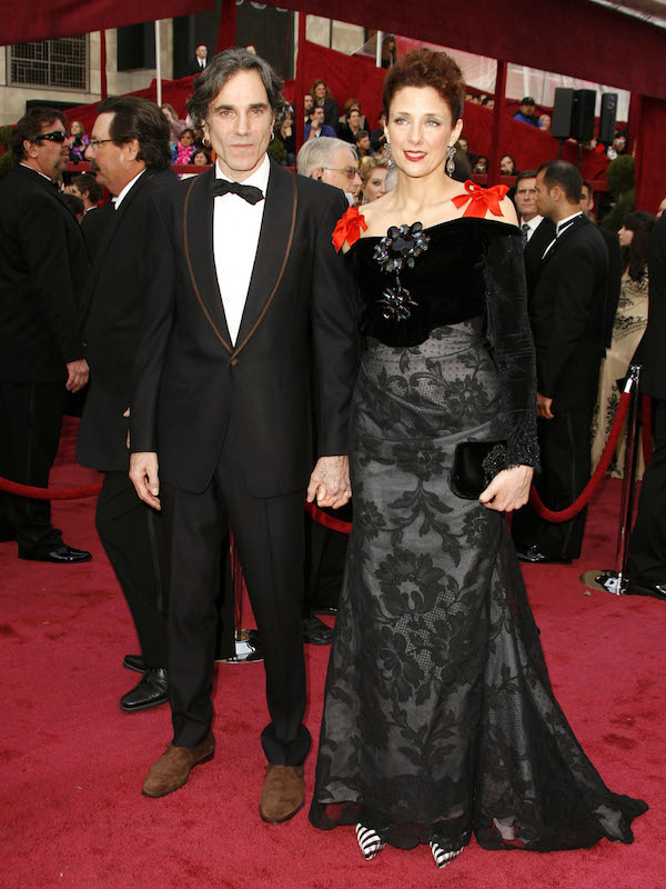 Daniel Day-Lewis and wife Rebecca Miller attend the 80th Annual Academy Awards at the Kodak Theatre on February 24, 2008 in Los Angeles, California. Day-Lewis wears Paul Smith. Photo by Jeff Vespa/WireImage.