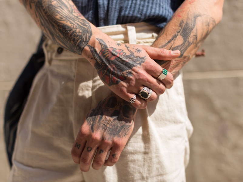 Fernando’s jewellery collection reflects the places he has been and their sentimental value. “The dark green stone is from Turkey, as my dad lives there now, the small one with five point stars is from Australia where my brother lives, the others are from Madrid and Mexico.”