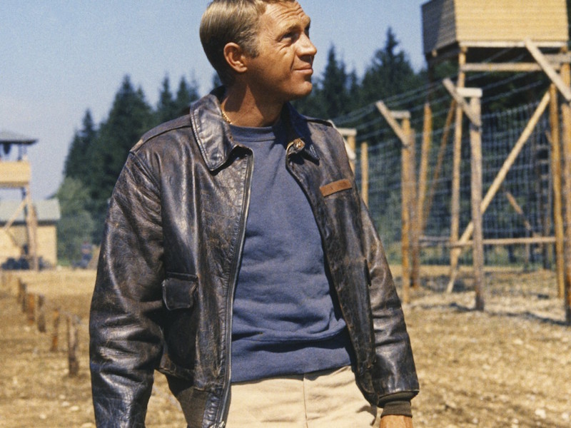 Wearing the iconic A-2 flight jacket in The Great Escape, 1963.