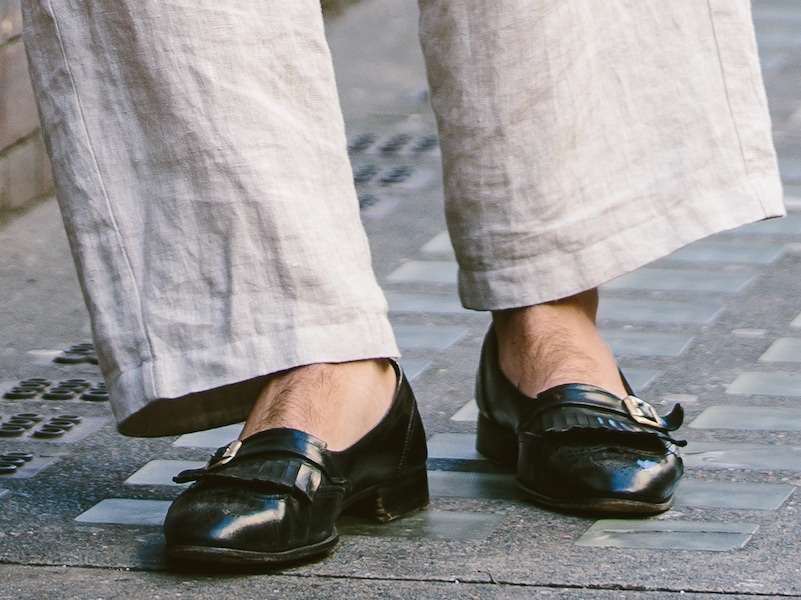 Reluctant to give away his source (and who could blame him?), Adam’s 1950’s Bally slip-on loafers are a thing of beauty; their polished black leather, fringe detailing and buckles, adds an old-school sense of sophistication to his outfit. “My instinct for clothes comes from shopping at a young age – it’s all about seeing and being around people in the industry, and I’ve always been curious. ‘What shoe style is that? What’s that collar name? What’s that cut?’”
