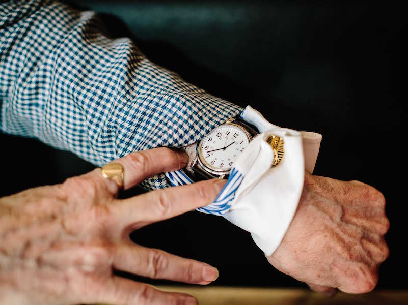 With a sense that he’s letting me into a huge secret, George tells me his watch is from “bog standard M&S”. Nevertheless, it has a timeless (excuse the pun) simplicity to it. “It’s not Rolex but I like it – it’s more about what you like and how you put it together. In the 1970s I bought a watch, took the glass off and painted the face. You couldn’t tell the time, but it started many interesting conversations about time, astronomy, the speed of light.”