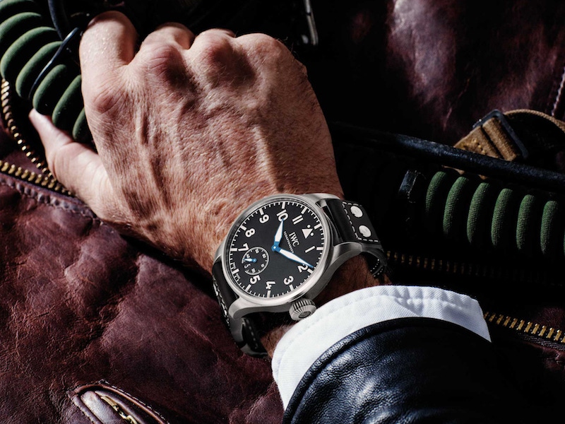 IWC Big Pilot's Heritage Watch 48 in titanium with brown calfskin strap.