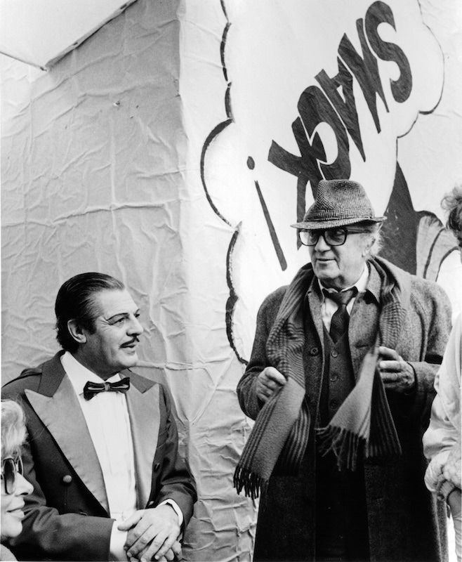 Marcello Mastroianni and Federico Fellini in a scene from the movie 