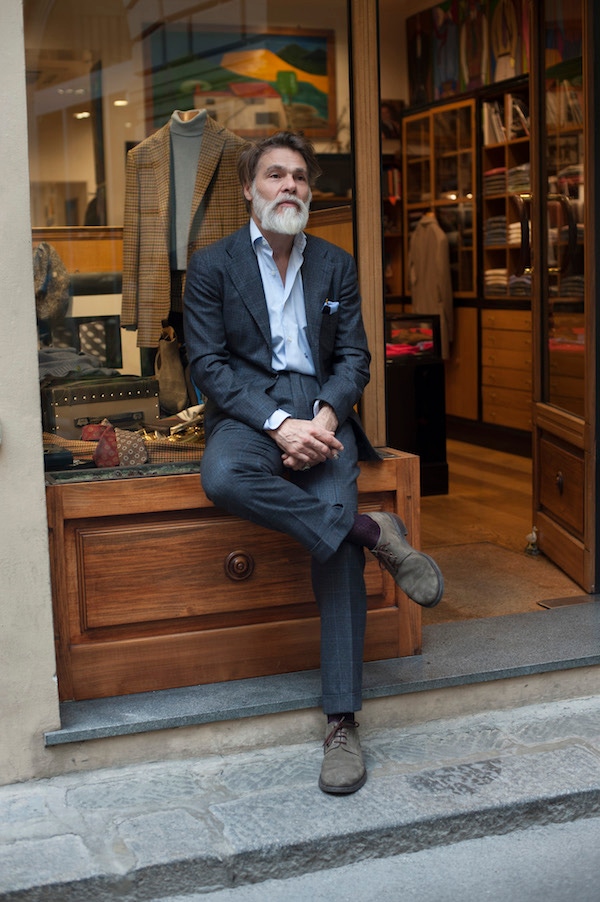 “I like the Cheaney Shoes from London. They have a great selection and I chose a few models for the shop – and of course for me! They are so, so comfortable. My socks are from Sozzi or Palatino and I like them to contrast a little with what I wear.”