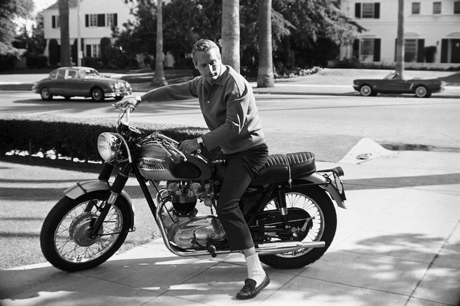 Paul Newman and his Triumph motorcycle 1965 © 1978 David Sutton.