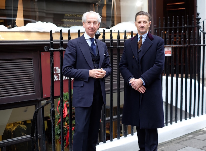 Clive with Chittleborough & Morgan's legendary Joe Morgan, the architect of his three-piece suit.