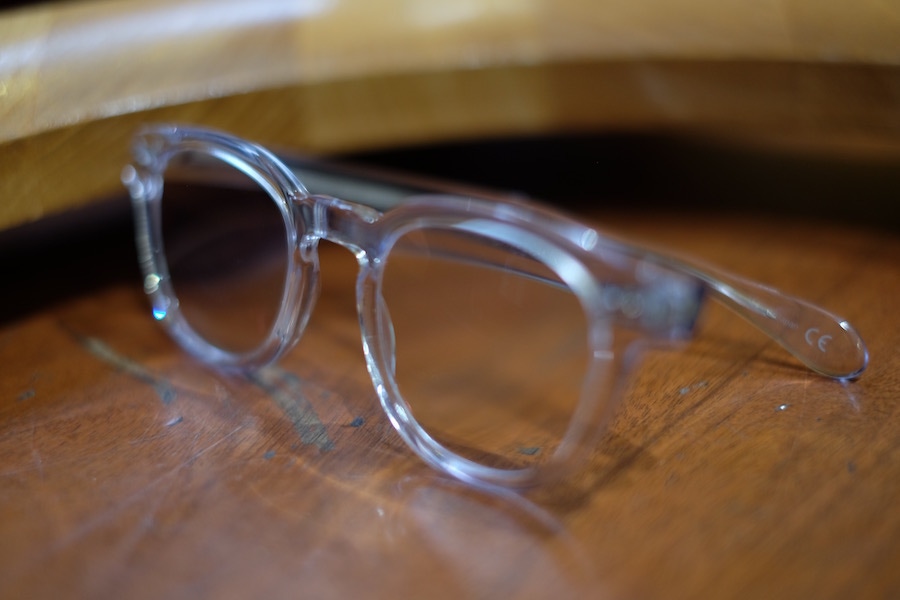 David’s Oliver Peoples’ glasses are an unusual choice. “I tend to wear tortoiseshell so I thought it would be interesting to try clear frames, as I’m quite grey and I like grey. I knew I wanted to keep wearing them as soon as I put them on.”