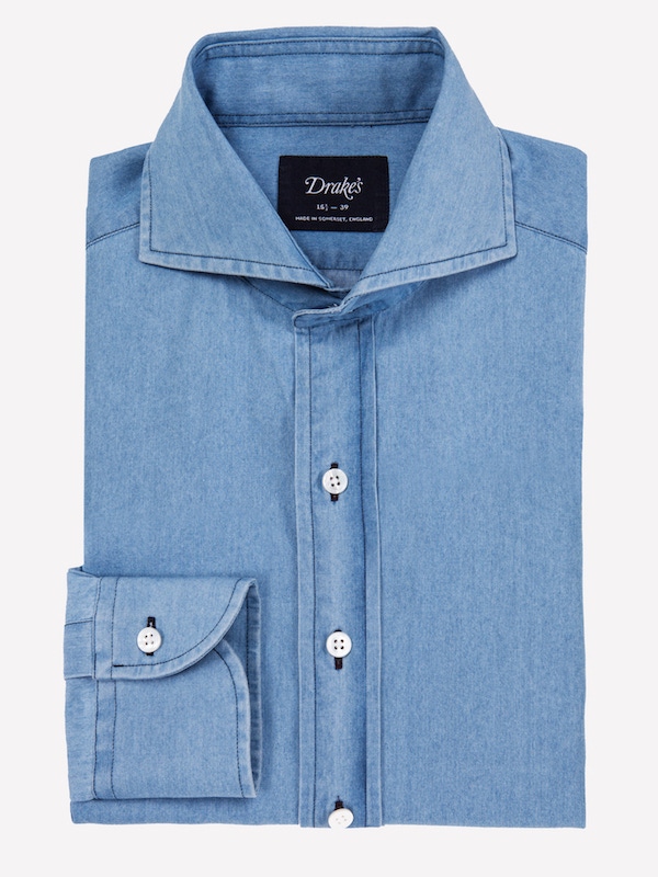 Drake’s for The Rake: The Cutaway Collar Denim Shirts