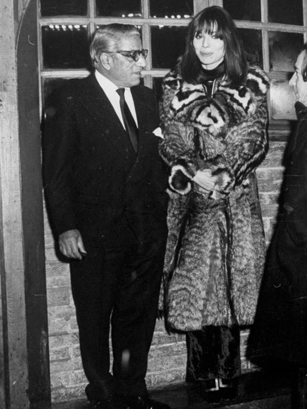 The shipping tycoon Aristotle Onassis and actress Elsa Martinelli outside Chez Castel in 1970.