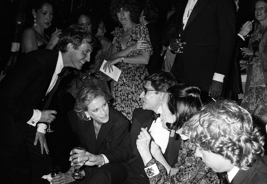 Nan Kempner, Yves Saint Laurent, Diana Vreeland and friends attend Laurent's launch party for his Opium fragrance which took place aboard The Peking, a tall ship docked at The South Street Seaport on September 20, 1978 in New York. Photo by John Bright/Penske Media/REX/Shutterstock.