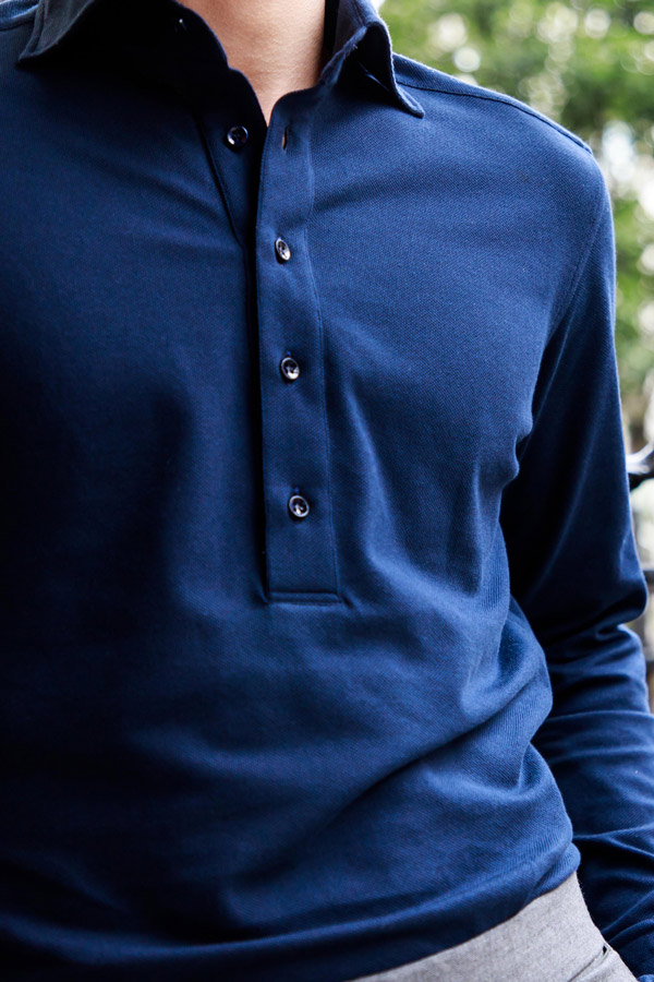 Marol's navy long-sleeve polo shirt. Photo by James Munro.