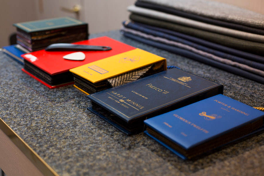 Fabrics swatches for English Cut's bespoke and top-tier made-to-measure service.