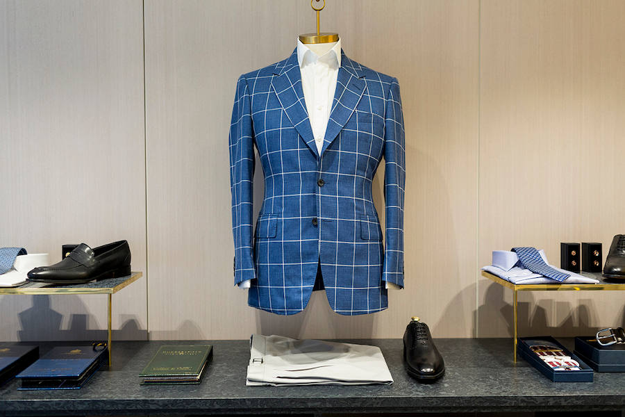 A windowpane check single-breasted jacket by English Cut.