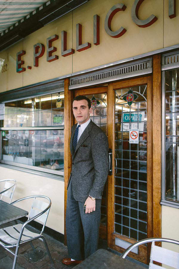 Outside Pellicci's, where the Kray Twins were regular customers and Legends was filmed.