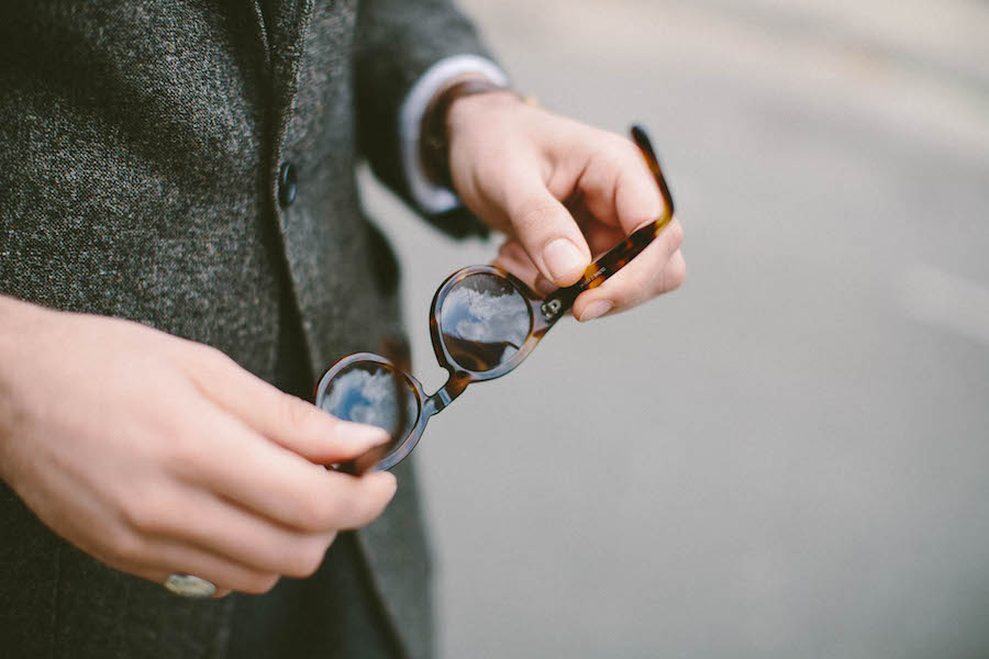 “Black Eyewear makes these amazing glasses inspired by the jazz era and names each model after a jazz star – these are the Coltranes. Not too many people know about them so they still have that secret quality,” says James of his eyewear. “I always go for tortoiseshell sunglasses.”