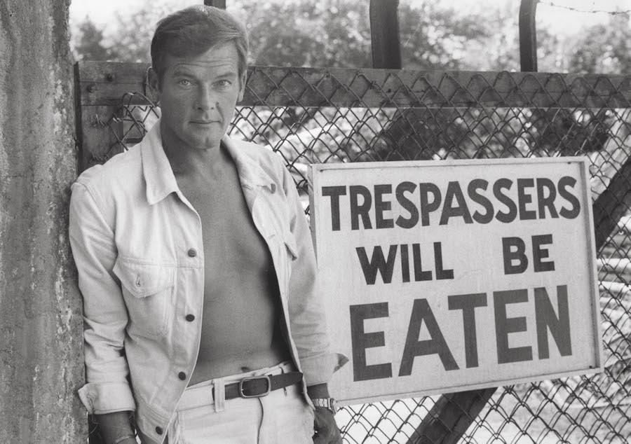 Roger Moore on the set of Live and Let Die, 1973. Photo by Danjaq/EON/UA/Kobal/REX/Shutterstock.