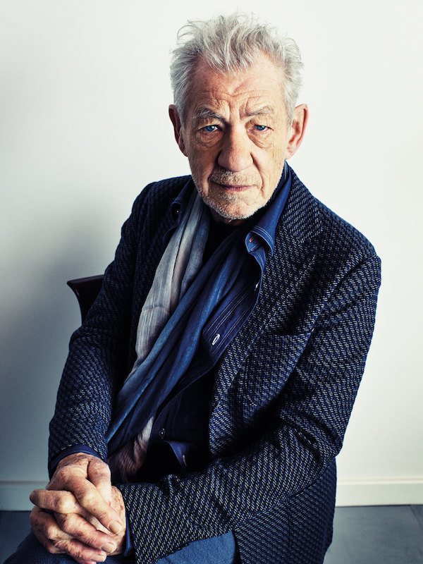 Indigo cotton denim shirt, Paul Smith at Mr Porter; long sleeve navy T-shirt, Sunspel; textured navy and white cotton jacquard half-lined jacket, blue and white ombré scarf and blue-grey cotton drawstring trousers,  all Giorgio Armani.