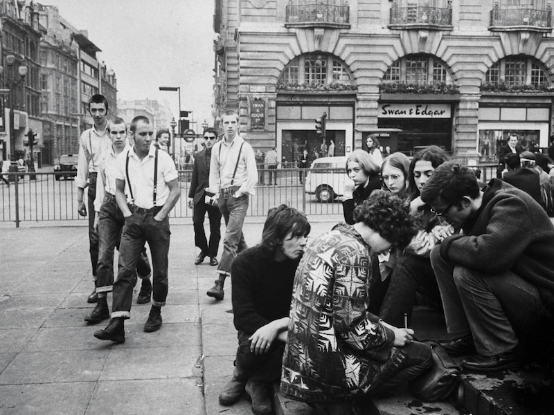 A group of skinheads at Picadilly Circus, 1969. Photo by Terence Spencer/The LIFE Picture Collection/Getty Images.