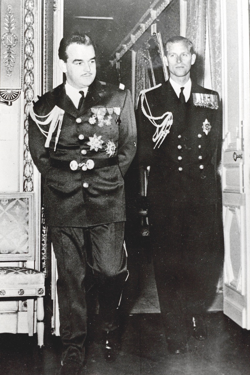 Prince Phillip, Duke of Edinburgh with Rainier on a visit to Monaco in 1951.