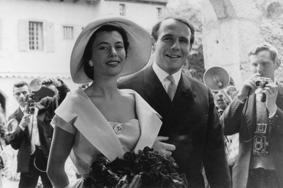 Nina Dyer on her wedding day with Prince Sadruddin Aga Khan in Collonges, France in 1957. (Photo by ullstein bild/Getty Images)