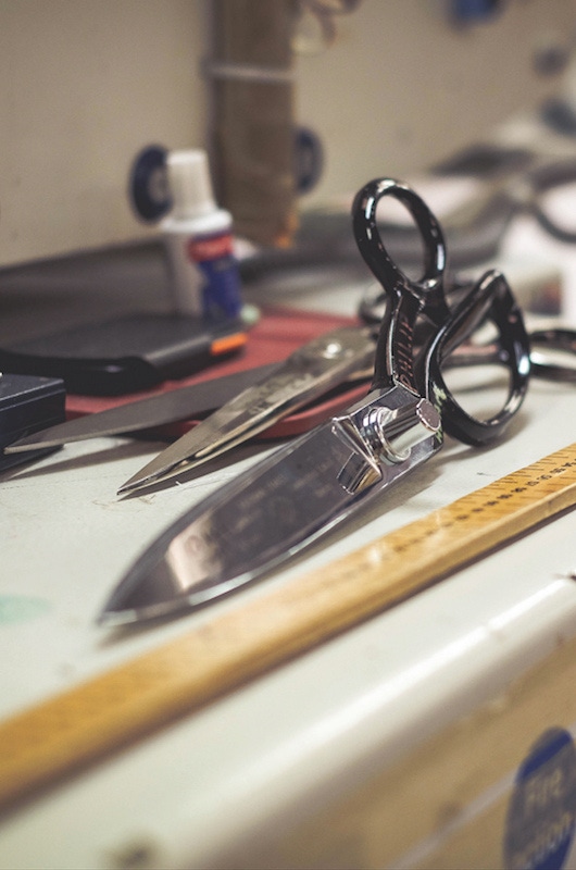 Resting shears used for cutting fabric. Photo by Justin Hast.