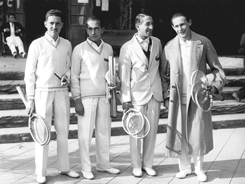 The 1927 French Davis Cup Team: (left to right) Jacques Brugnon, Henri Cochet, René Lacoste and Jean Borotra, otherwise known as the 'Four Musketeers'.