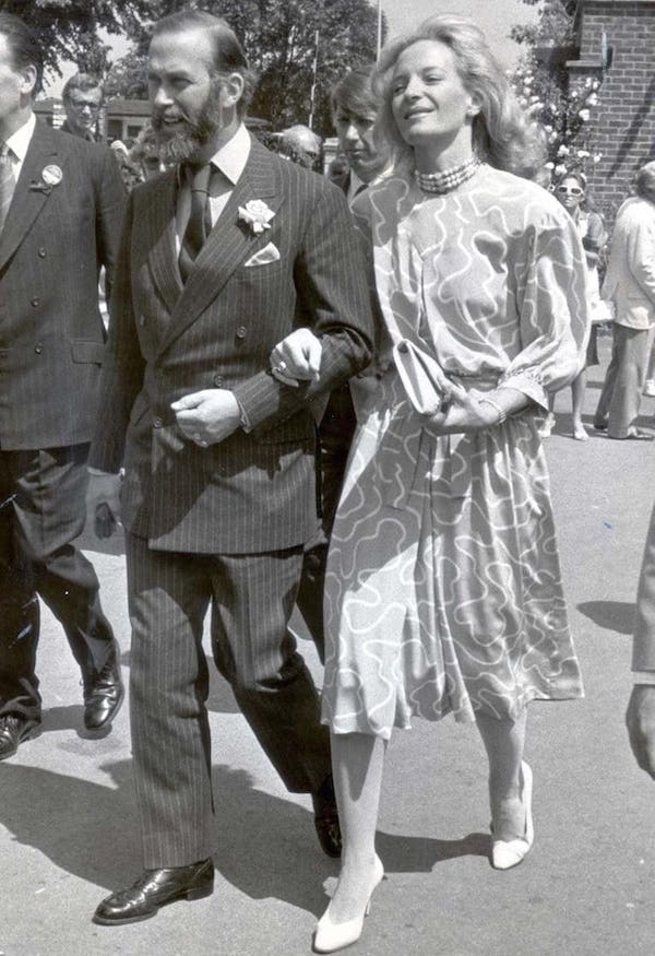 Prince Michael of Kent at Wimbledon in a double-breasted pin-striped suit, 1985.