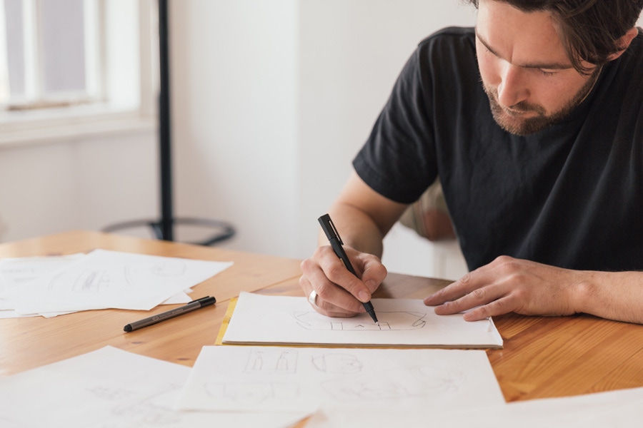 Bennett Winch Creative Director Ruper Shreeve working in the studio.